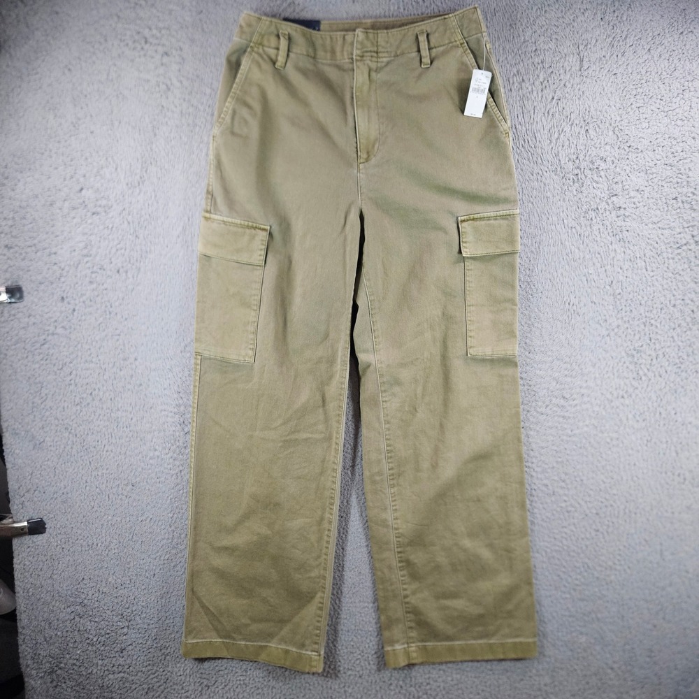 Gap Womens Loose Khaki Cargo Pants Olive Green Straight Wide Leg Mid Rise 4 NEW